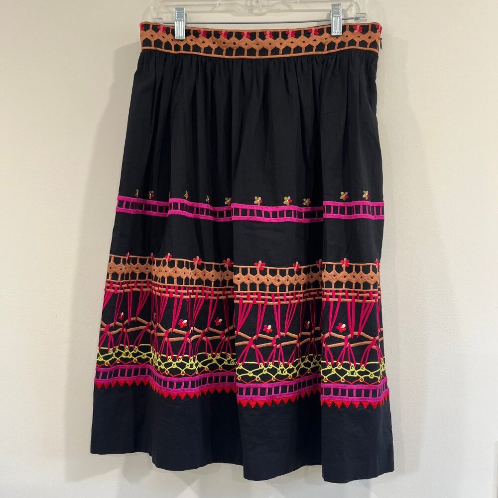 Temperley London Mid-length Black Multicolor embroidered skirt Size UK 14 US 10